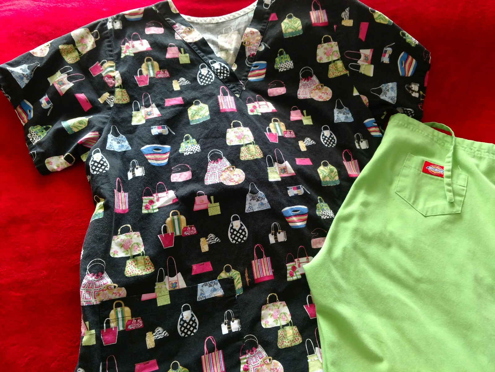 Lot of 5 - Women's Scrub Sets- size med tops, med/small bottoms