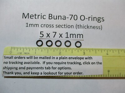 5mm ID x 7mm OD x 1mm thick O-ring. Buna-70.   Quan 5.