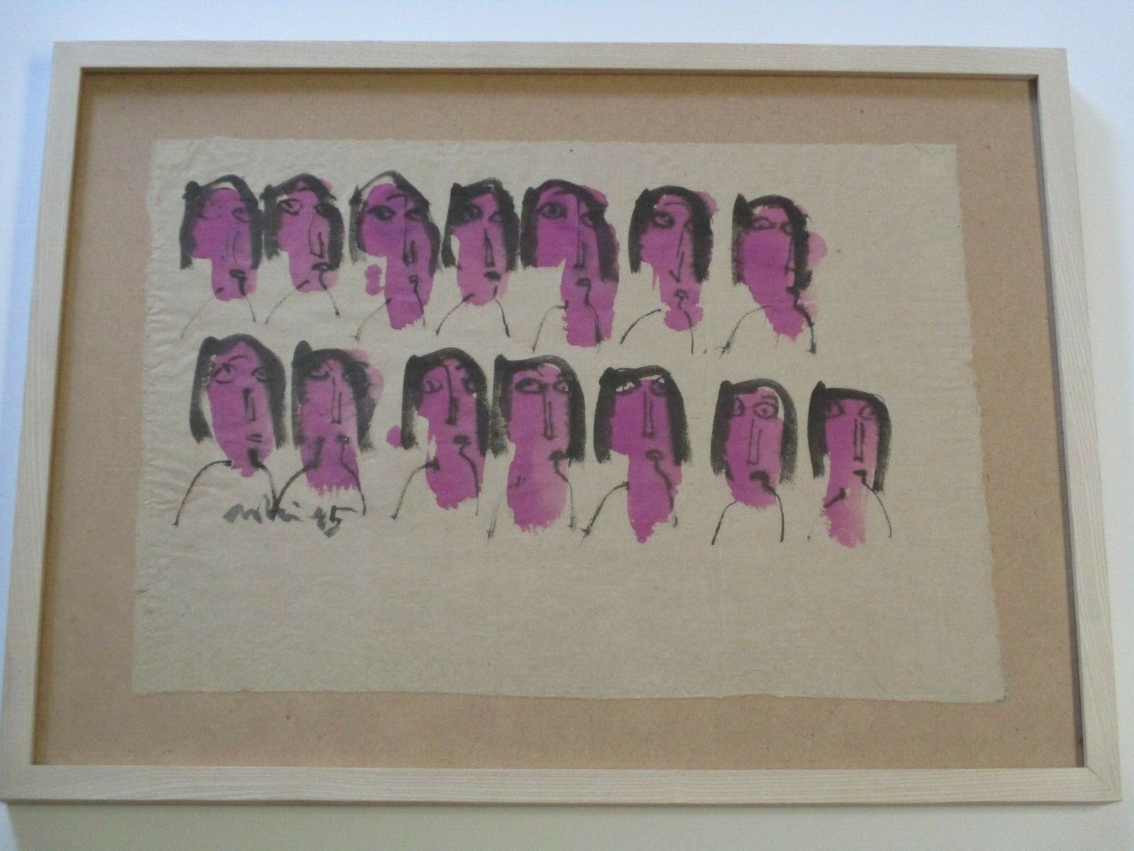 VINTAGE CHINESE OR KOREAN MODERNIST PAINTING PORTRAIT ABSTRACT FACES HEADS 