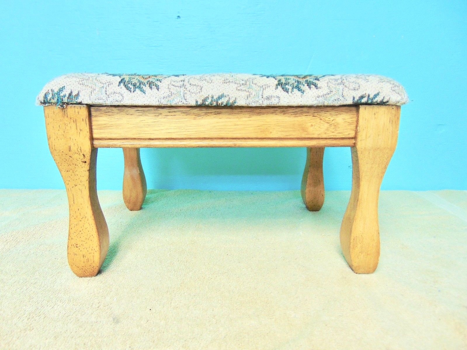 Footstool Wood Frame Light Oak finish cloth cover padded colorful colors storage