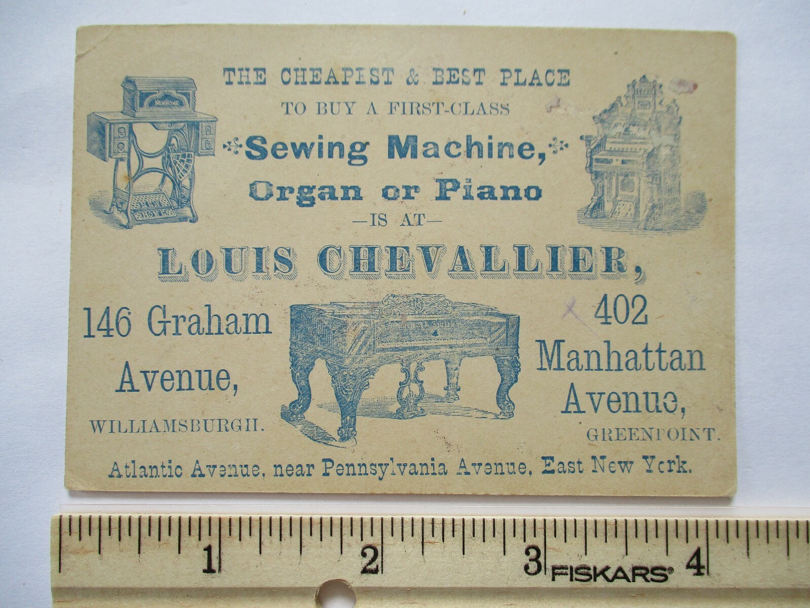 パステル画 ニューヨーク Orig 1885 East New York Chevallier Trade Card Greenpoint