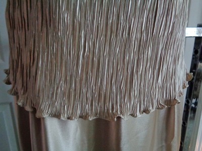 Patra gold satin gown textured bodice draped neck low back 10