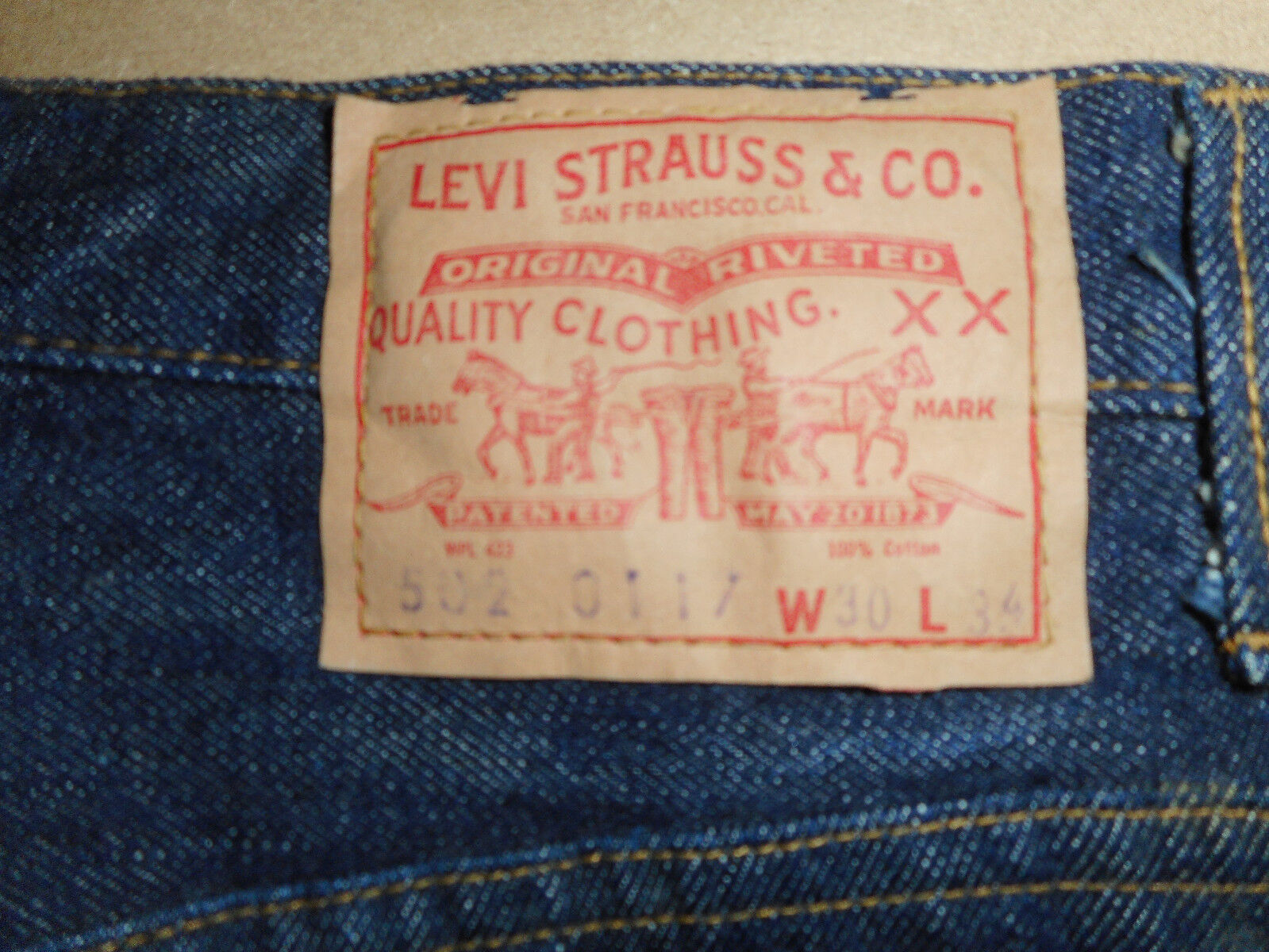 Mens 502 XX 0117 BIG E Vintage 1966-1968 Original Levi Jeans Mens 502 XX 0117 BIG E Vintage 1966-1968 Original Levi Jeans