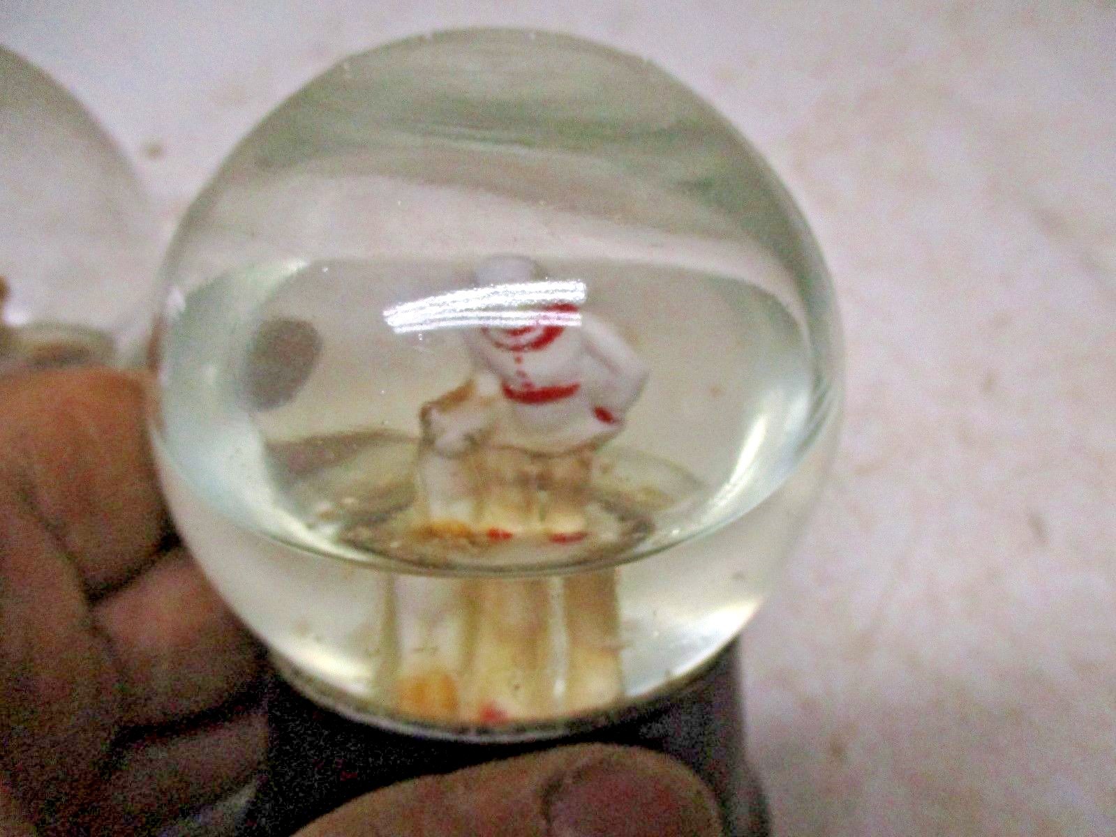 3 Old Heavy Glass & Porcelain Base Snow Globes Snowdomes Boy with Dog