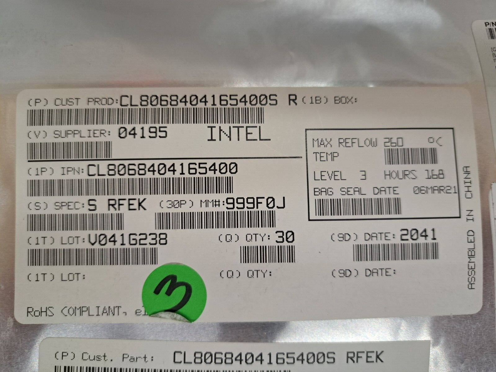 New, Intel, CL8068404165400S RFEK, Core i3-9100HL Processor