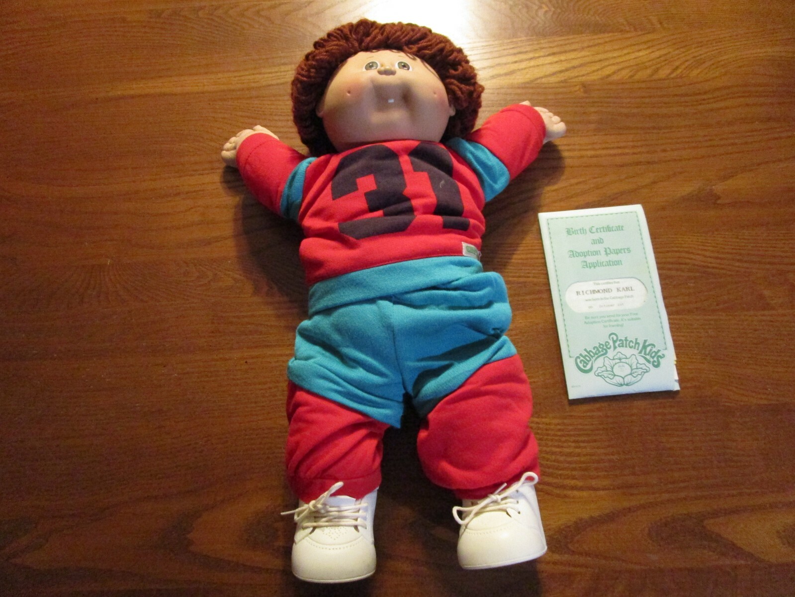 1985 Cabbage Patch Kids Boy Doll with Red Loop Hair, Dimples & Tooth In Box CERT