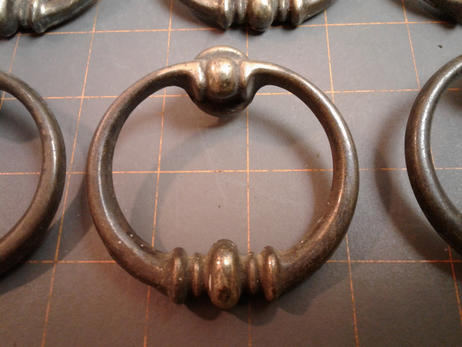 9 Dresser Drawer Drop Ring PULLS Brass Plated w/ Mount Screws MCM