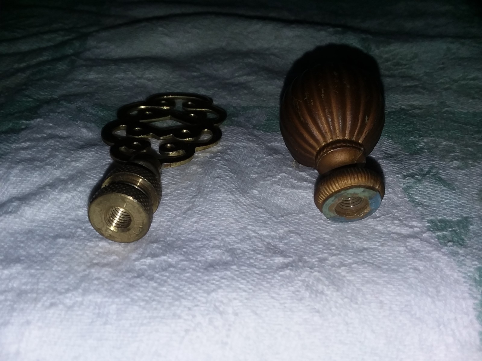 Pair Vintage  Brass Oriental & Plastic Bronze look Spear Finials