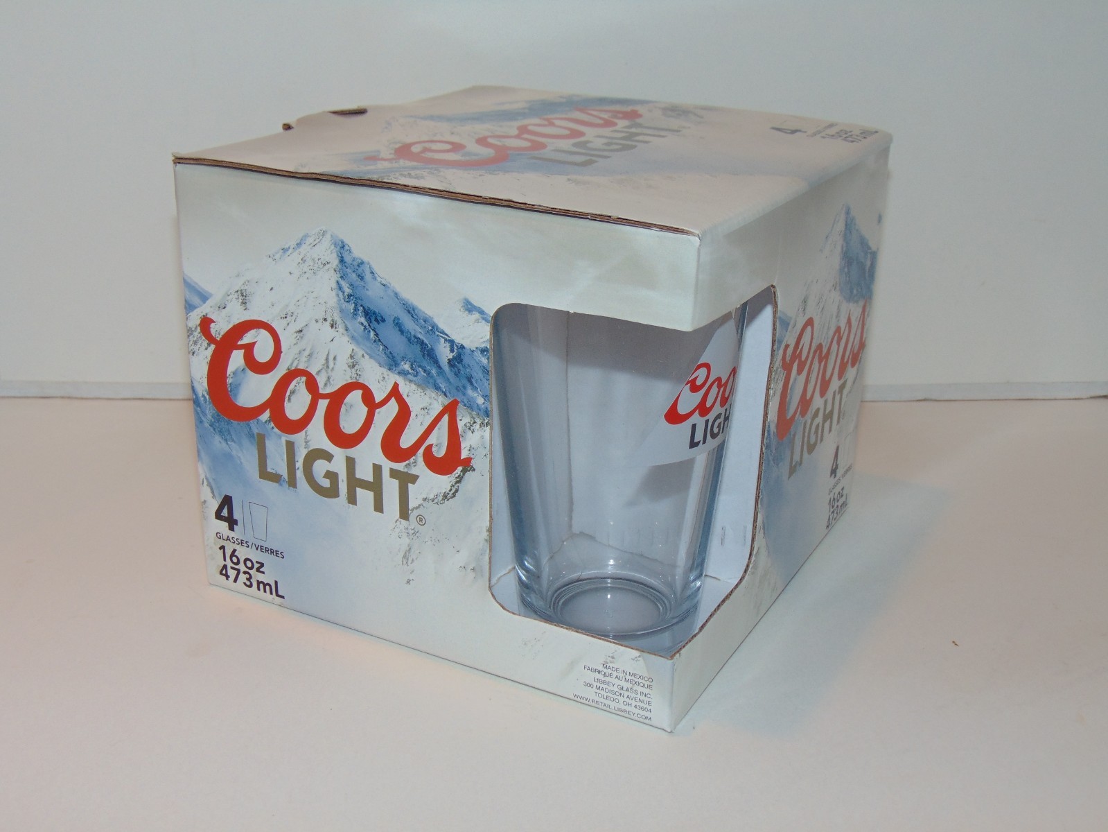 Coors Light Beer 16 OZ Pint Glasses Brand New Set of 4 In Box Libbey Glass NICE!