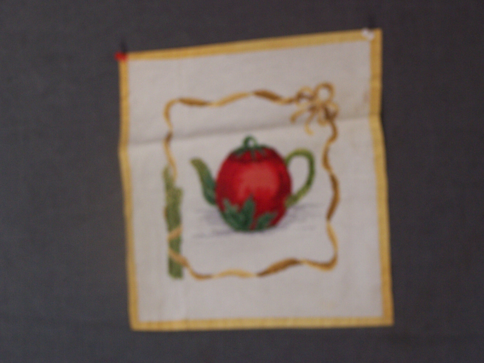 Vintage Needlepoint Cross Stitch Tomato Tea Pot