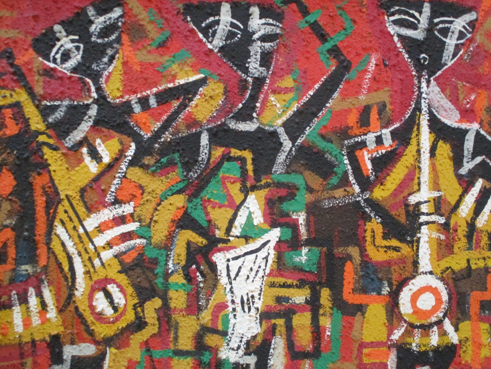 MID CENTURY OIL PAINTING ABSTRACT CUBIST CUBISM MUSICIAN BAND JAZZ MODERNISM