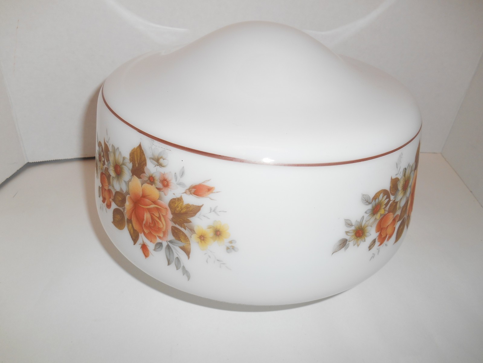 Vintage School House White Glass Light Globe w/ Rose Floral Design