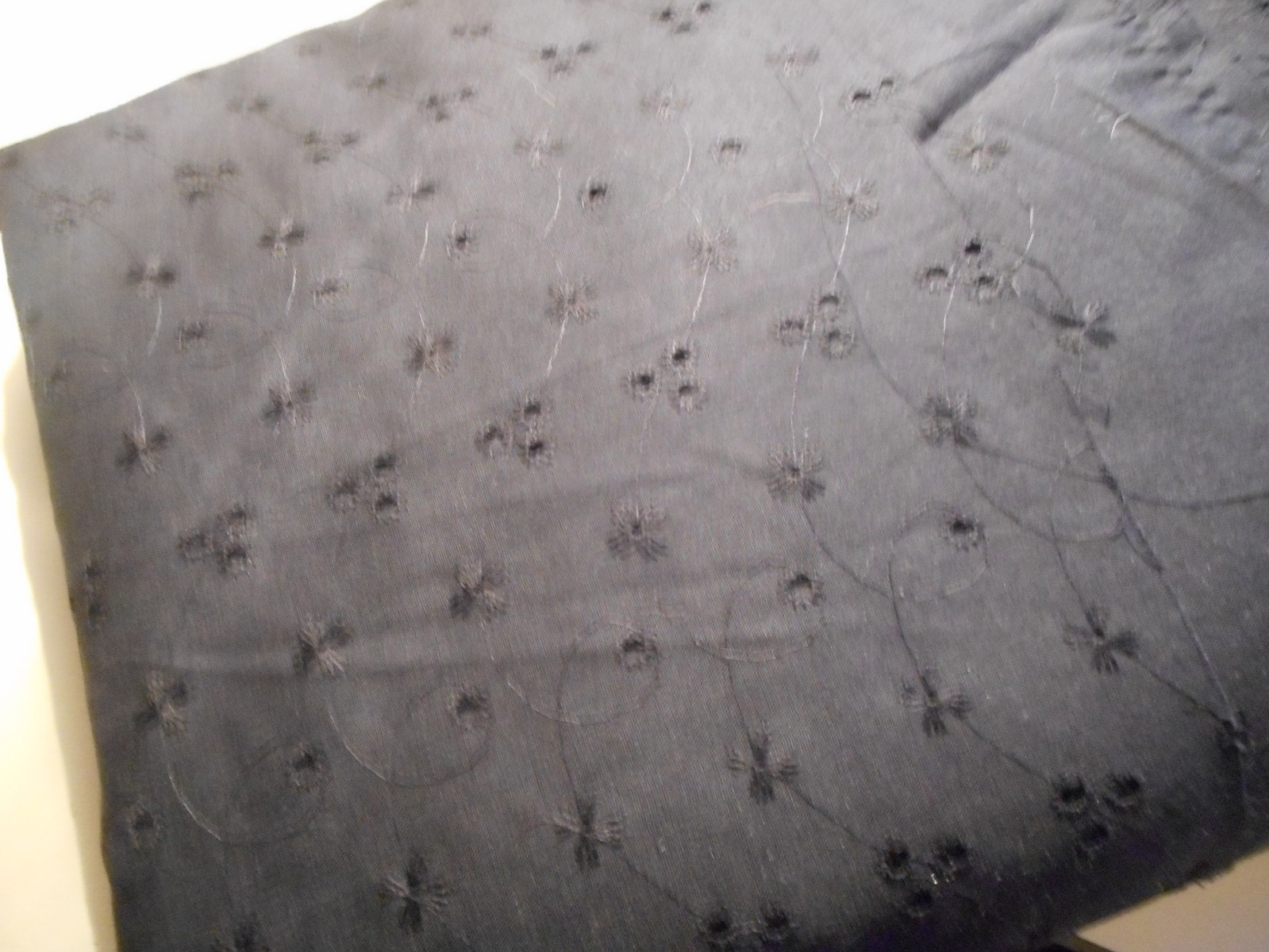 Vintage 1950s 1960s 1970s? Black Eyelet Cotton? Fabric 5 yards plus