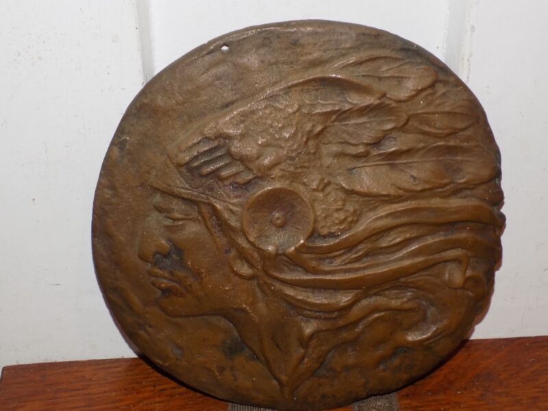 Vintage Bronze American Indian Wall Plaque Lake Compounce, Conn