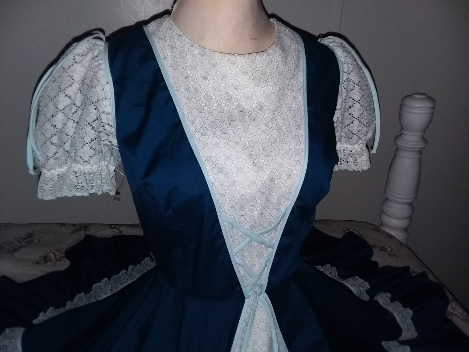 SQUARE DANCE DRESS Lace Eyelet 6 Partners Please Malco Modes VTG Blue