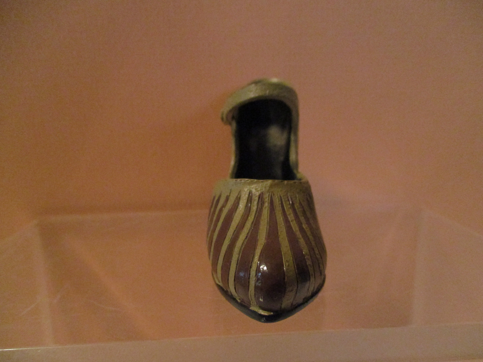 Miniature Shoe Tan & Brown Striped Buckle High Heel, not a Just the Right Shoe