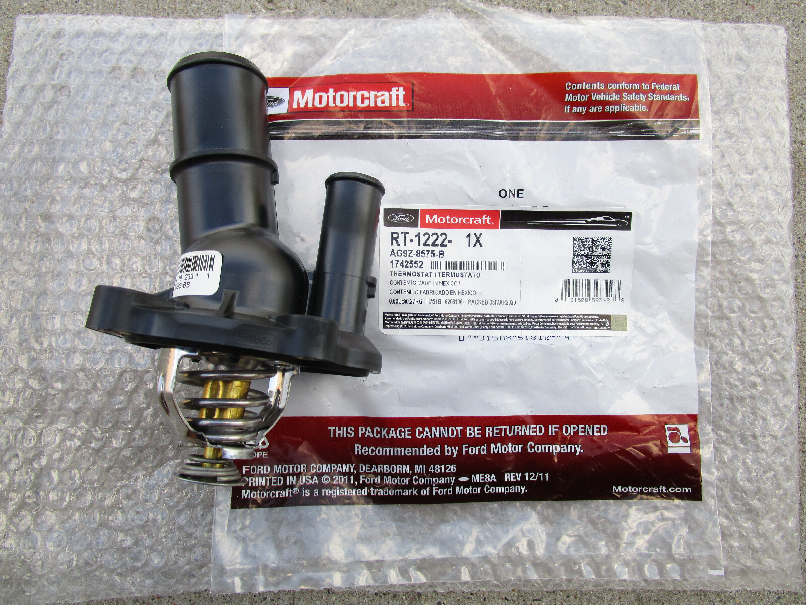 FORD AG9Z-8575-B AG9Z8575B MOTORCRAFT RT-1222 ENGINE COOLANT
