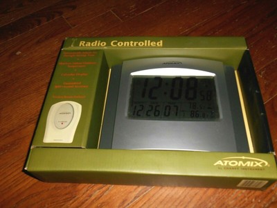atomix clock date thermometer controlled radio table alarm temp letters wave digital light clocks