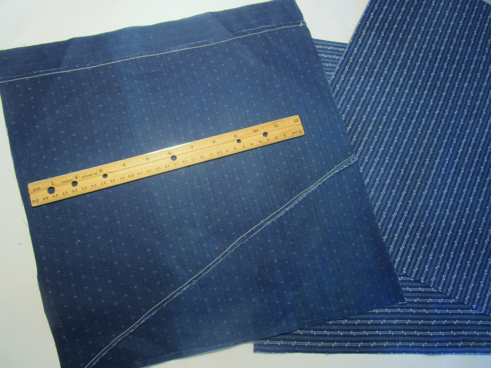 Antique Fabric Remnants Indigo calico  3 lrg pcs Quilt  Primitives