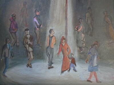  Loew PAINTING ORIGINAL WPA ARTIST URBAN MODERNIST NIGHT EXPRESSIONISM NOCTURN