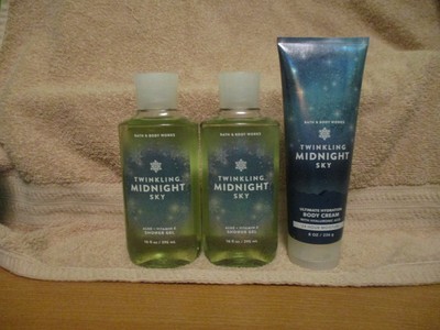  3 Lot Pack of Bath & Body Works Twinkling Midnight Sky Body Wash  &  Body Cream