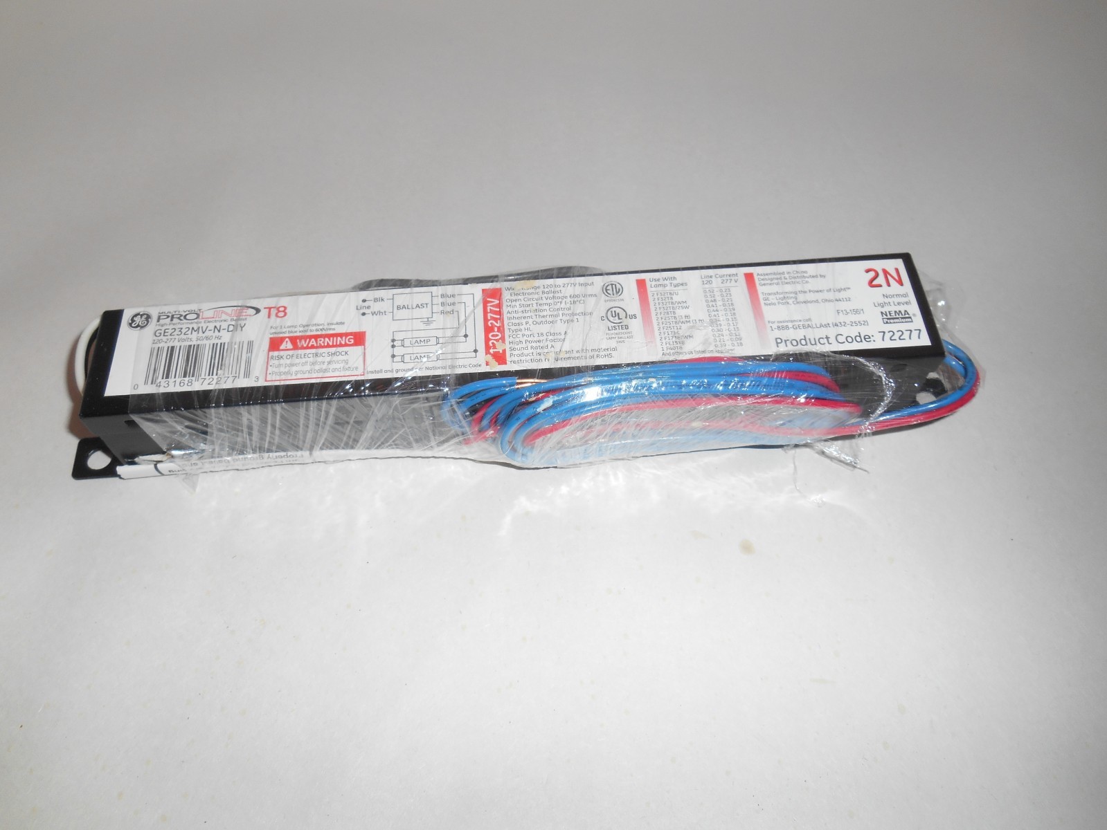 New GE  Multi-Volt Proline T8, Electronic Light Ballast GE232MV-N-DIY, 2N