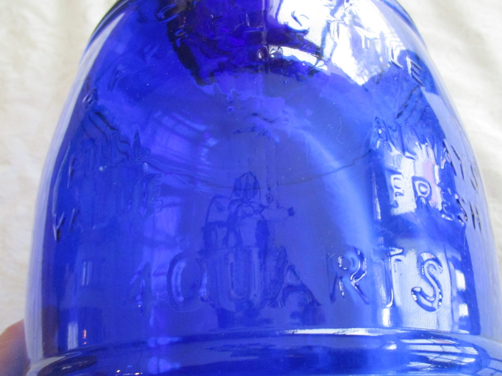 Vintage Cracker Barrel Style 4 Quarts Cobalt Blue Glass Cookie Jar Wire Bail