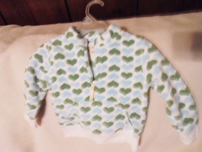 OLD NAVY TODDLER FLEECE PULLOVER JACKET WITH GREEN/BLUE HEARTS...SIZE 2T