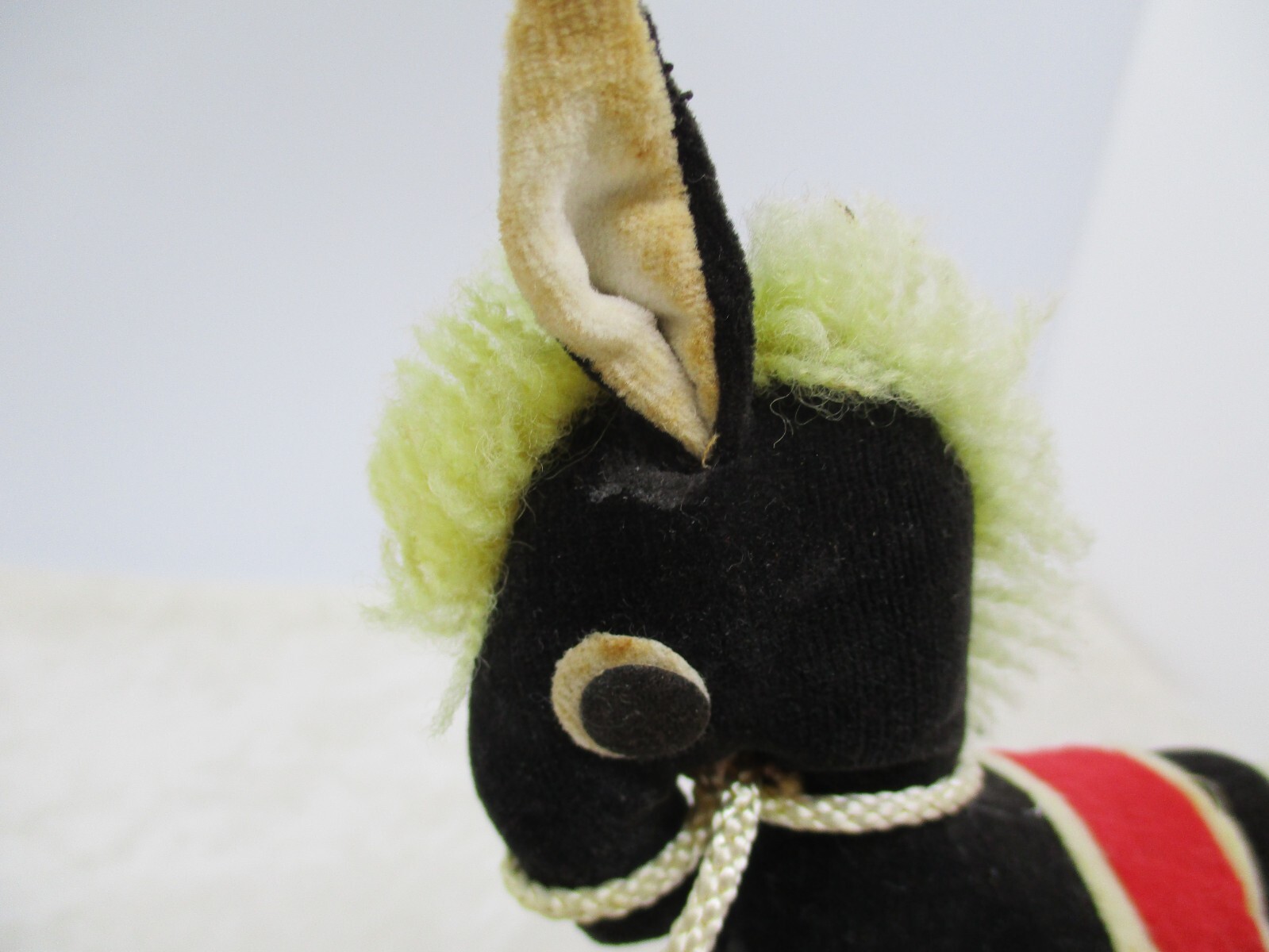 Vintage Small Black Velvet Japan Plush Horse/Donkey Music Box-Needs Repair