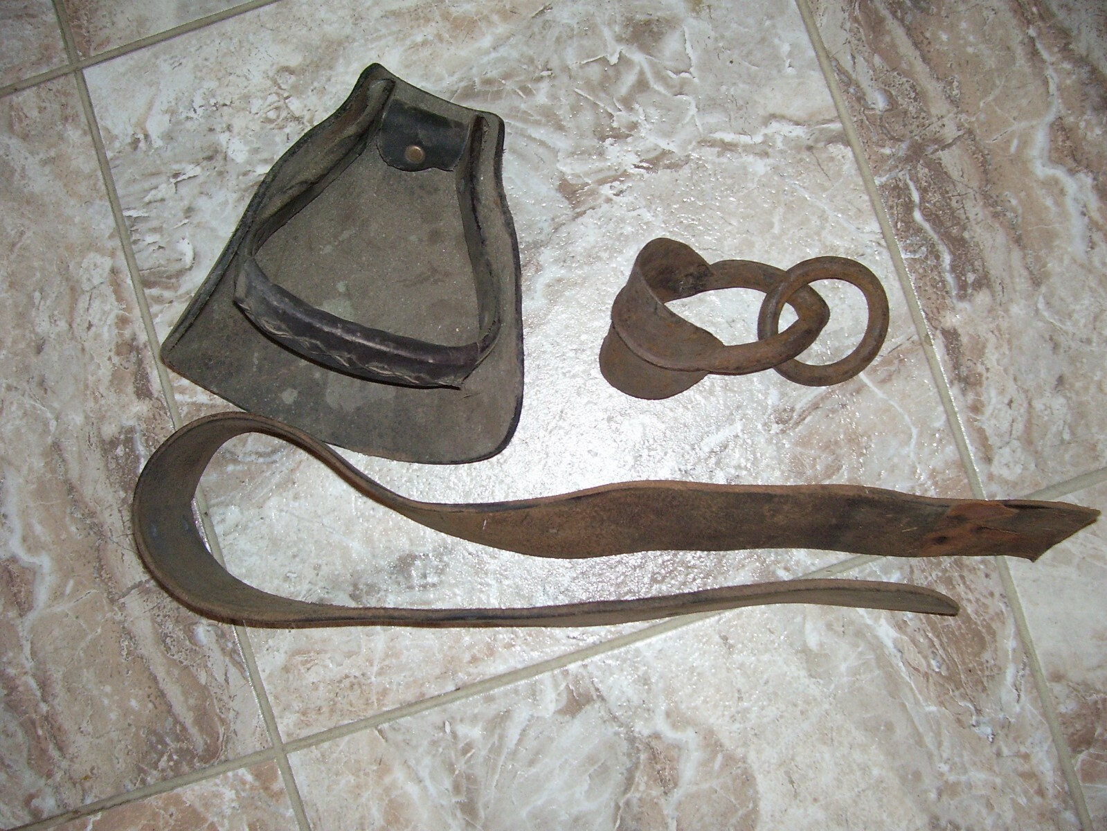 Vintage lot Horse stirrup strap Tack Harness Leather Metal decor