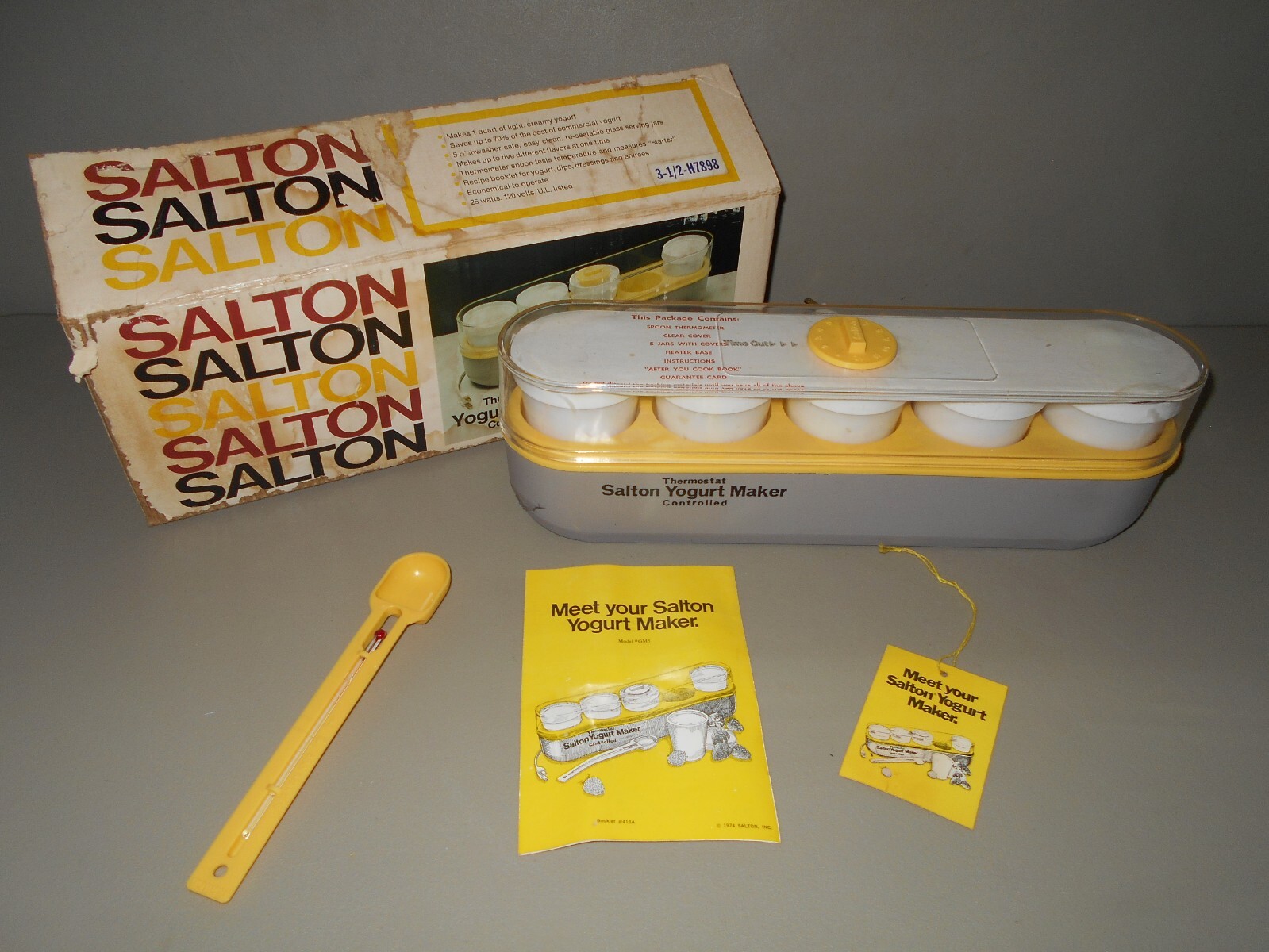Salton Yogurt Maker 5 White Milk Glass Cups GM-5 Thermometer/ Instructions/ Book | eBay
