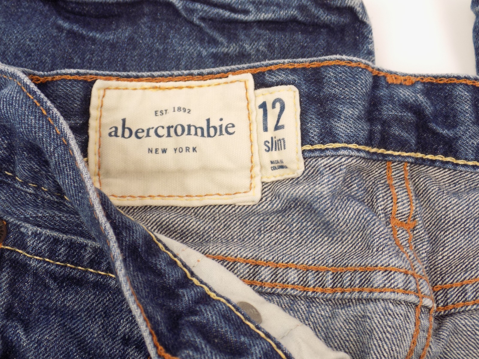 Abercrombie New York Boys Blue Slim Straight Button Fly Jeans Size 12 Remsen