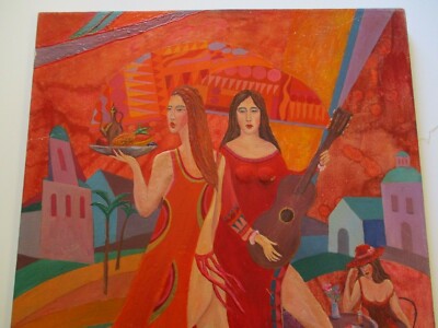 Modernist Painting Women City Urban Musician Cafe Expressionism Cubism Listed