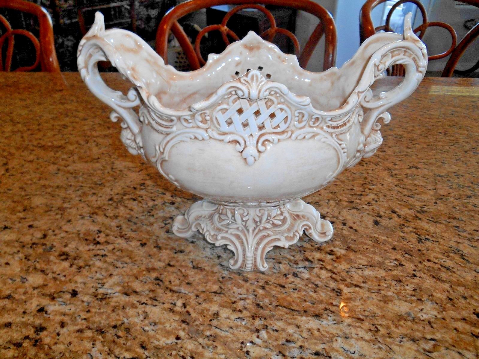 VINTAGE ITALY  LARGE CENTERPIECE CHERUBS,ORNATE CAPODIMONTE . PORCELAIN COMPOTE