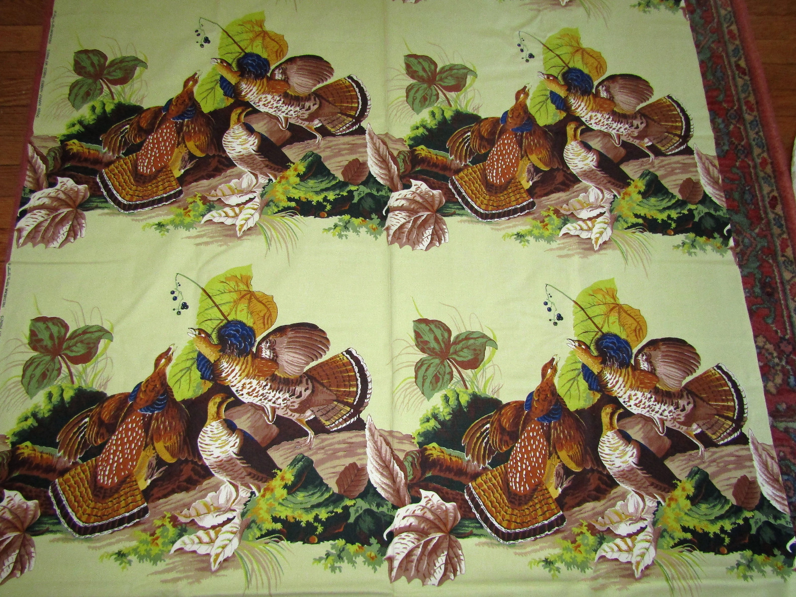 50's VTG Happily Married Saison Decorator Fabric Ruffled Grouse Chartreuse 46
