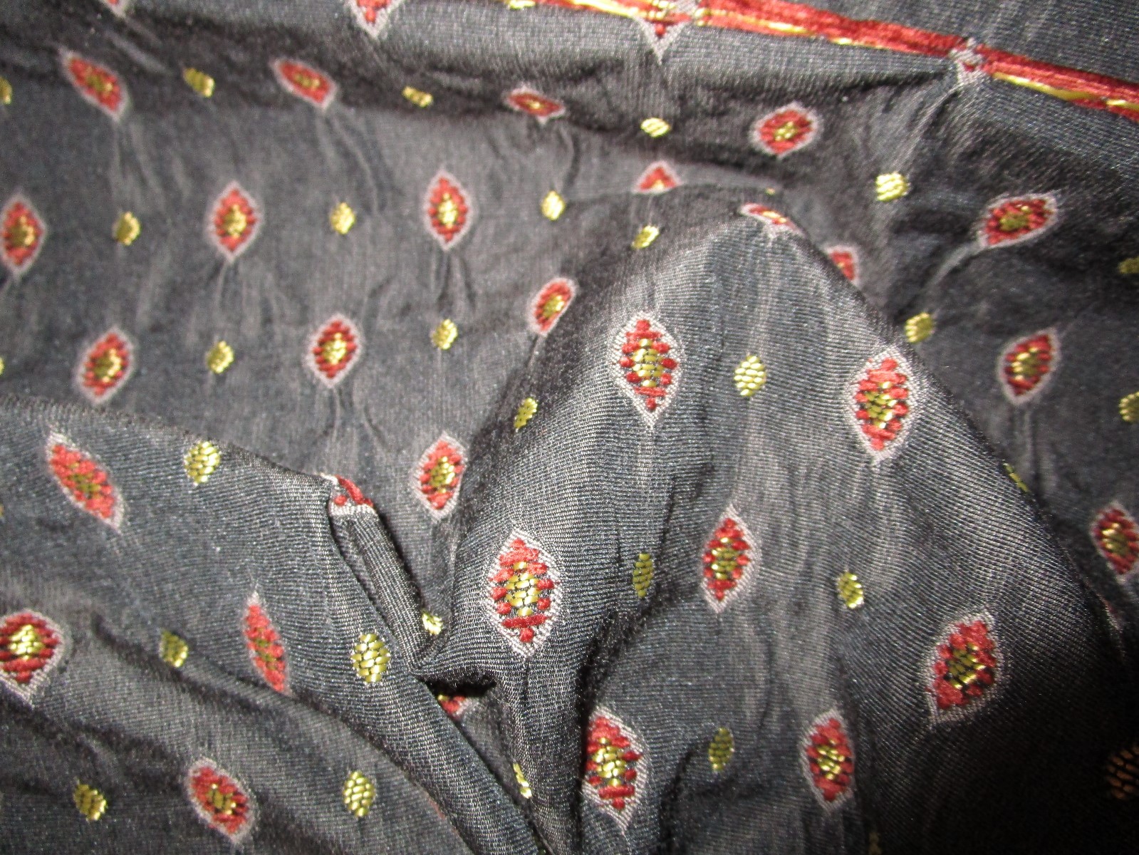 Black Upholstery fabric Red Gold Diamond design 76