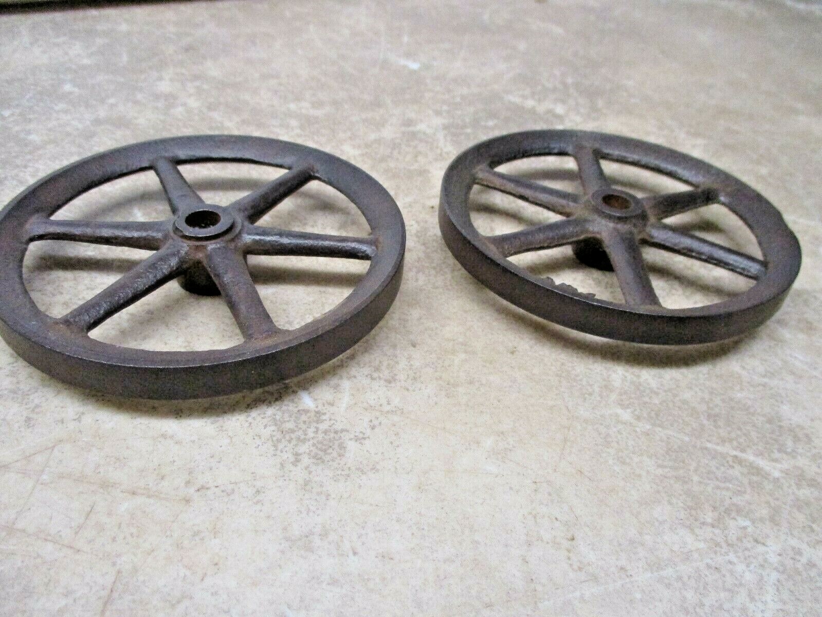 Old Pair cast iron 6 Spoke Wheels  3&3/4