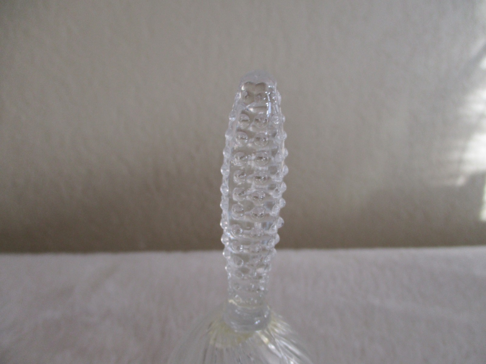 Artmark over 24% Lead Crystal Frosted & Clear Stripe Bell - Hobnail Glass Handle