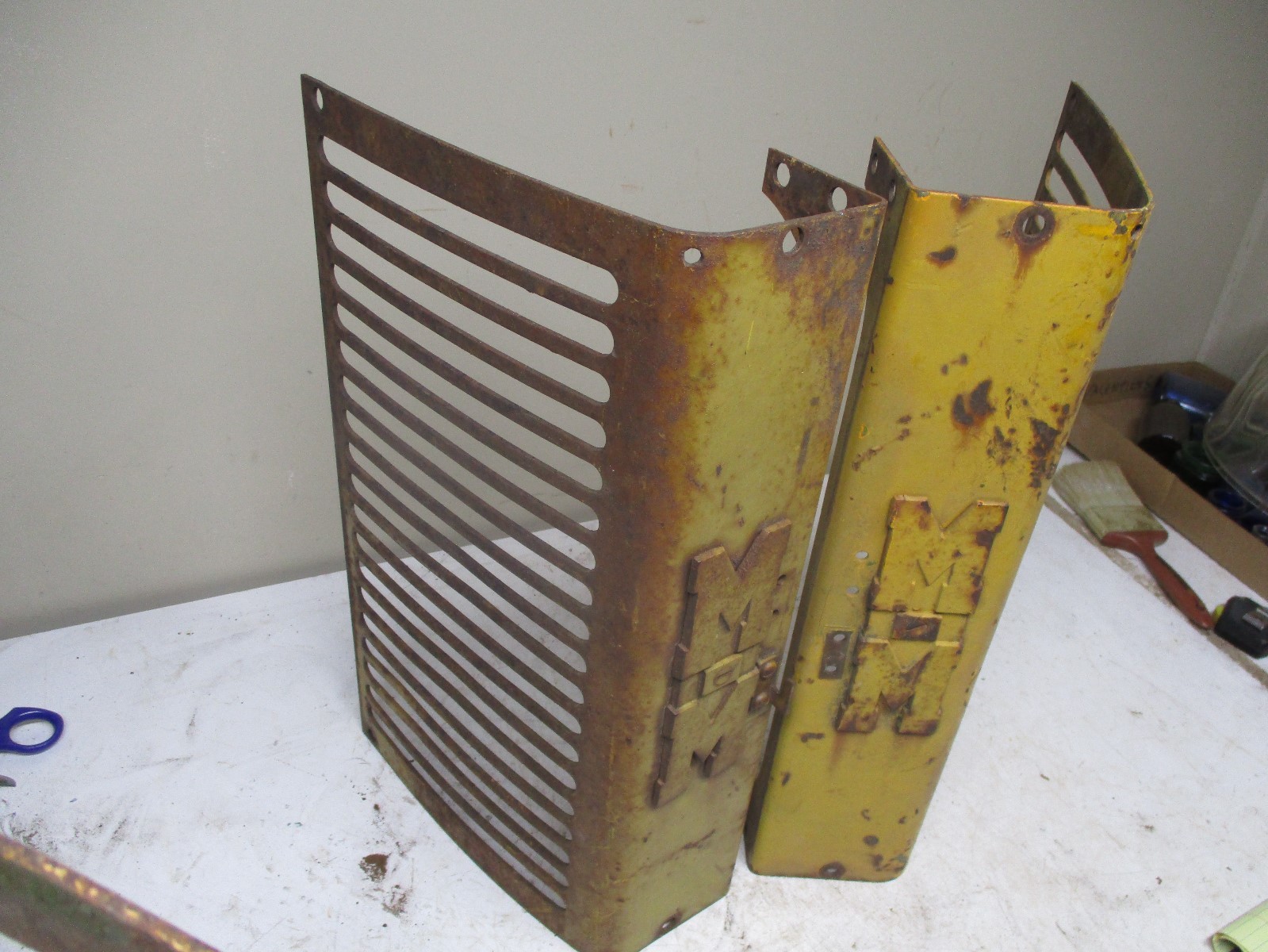 Pair Minneapolis Moline Tractor Grill Panels with cast iron MM Emblems Lot A
