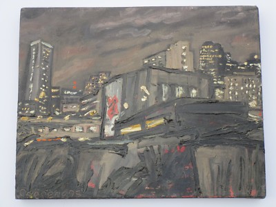 ROBERT CARRERE CHUNKY PAINTING MODERNIST IMPRESSIONISM CITY URBAN NIGHT BUILDING