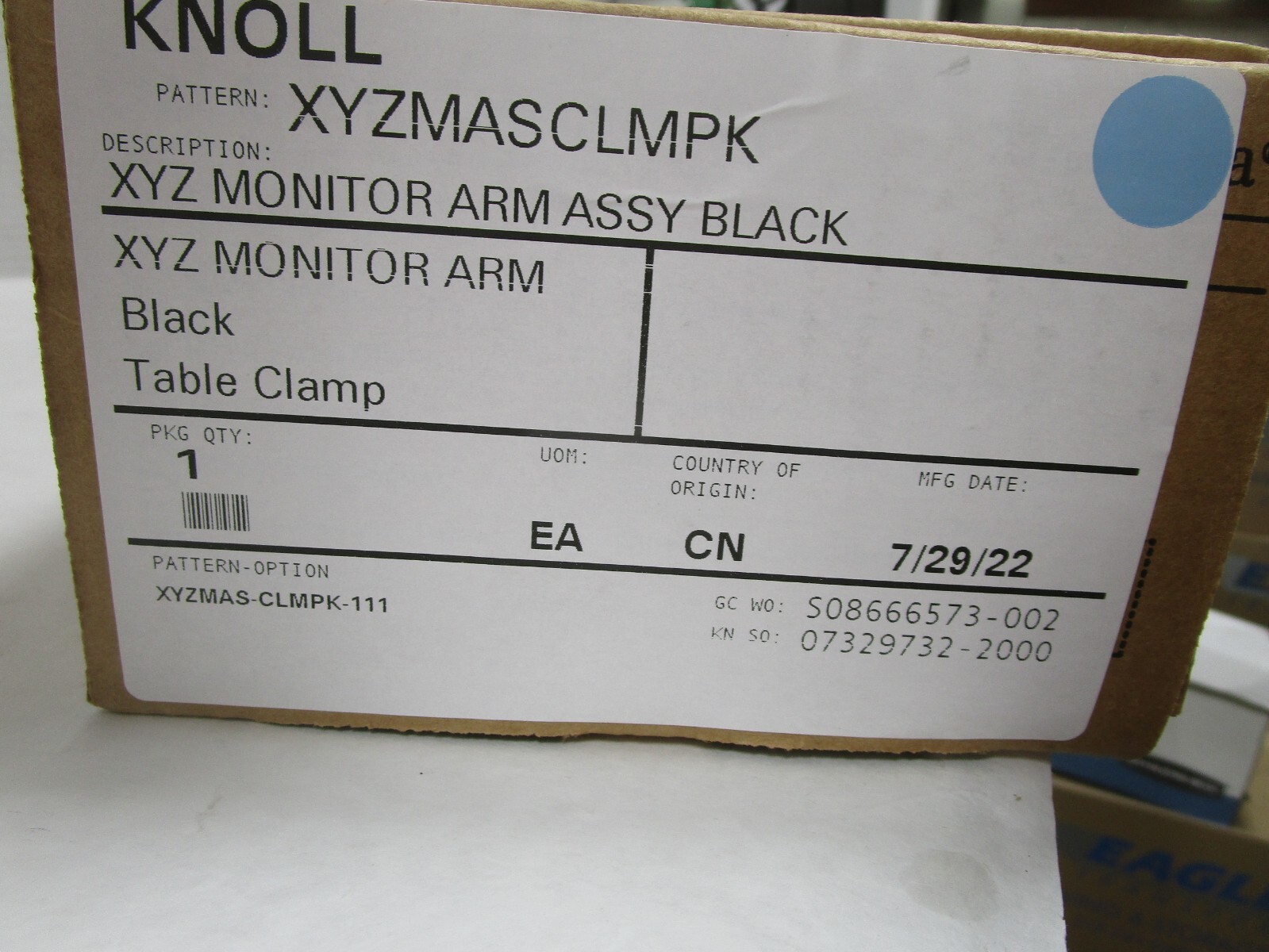 KNOLL SAPPER XYZ MONITOR SINGLE ARM BLACK (XYZMAS CLMPK) NEW SEE PHOTO FREE SHIP