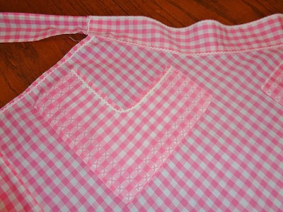 Vintage Gingham Kitchen Apron Pink White