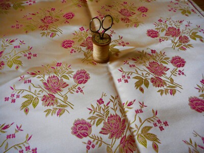 Regal Upholstery Fabric by The Yard Pink Of Beige Ticking Stripe Embroidered Coral