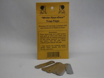 Write Your Own Trap Tags. 25 zinc no rust trap tags. Trapping Supplies 