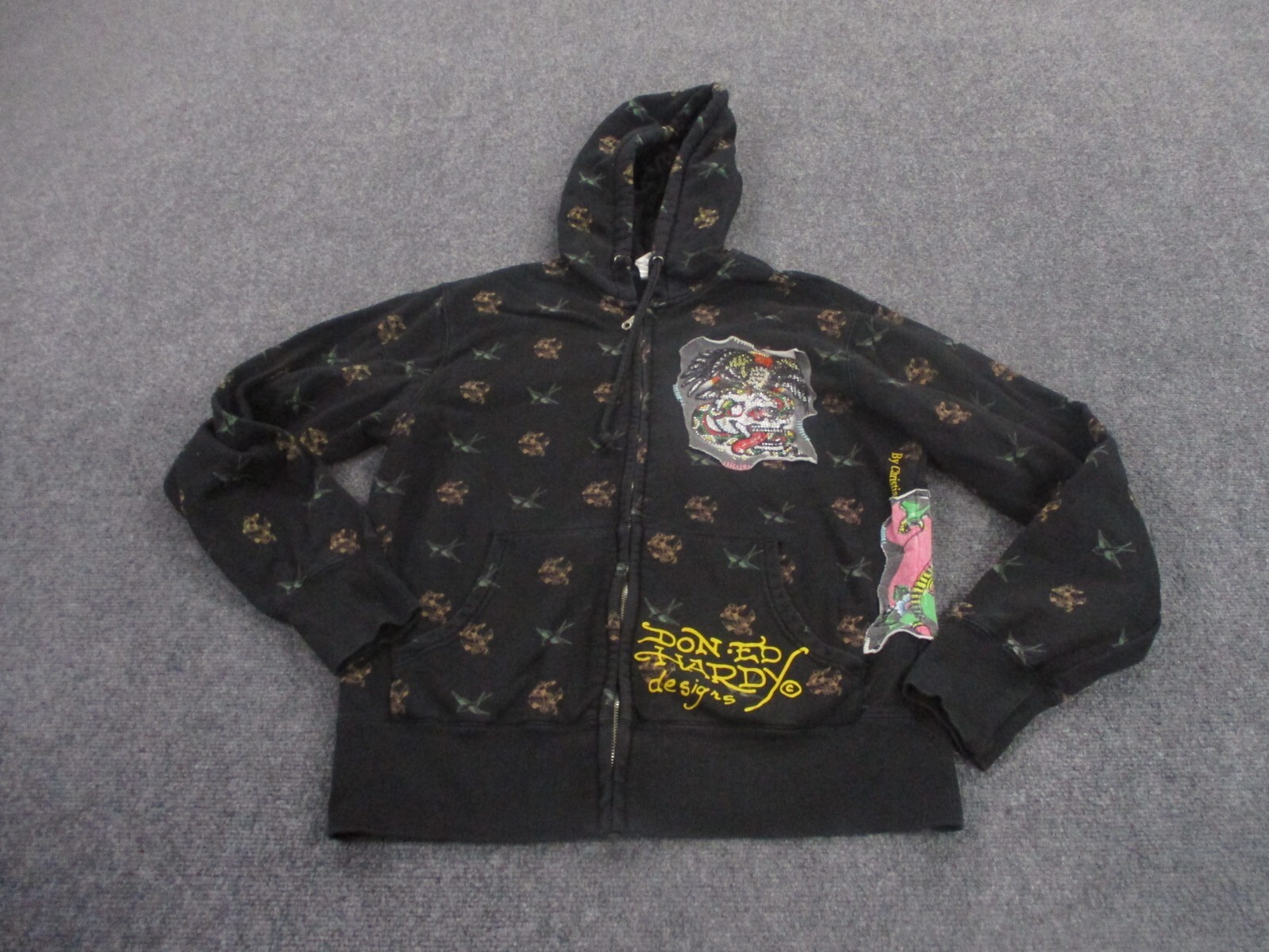 Ed Hardy Jacket Adult S Bird Logo Rhinestone Grunge All Over