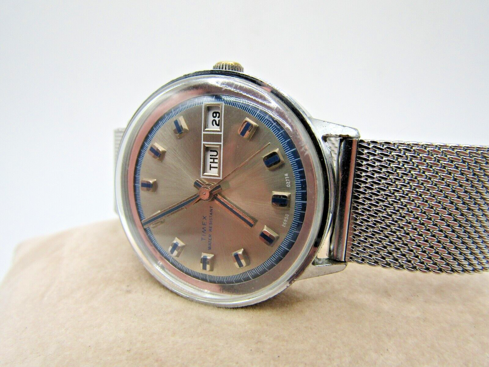 割引価格 Vintage Dial Silver Date Day Marlin Timex 1974 Beautiful 靴