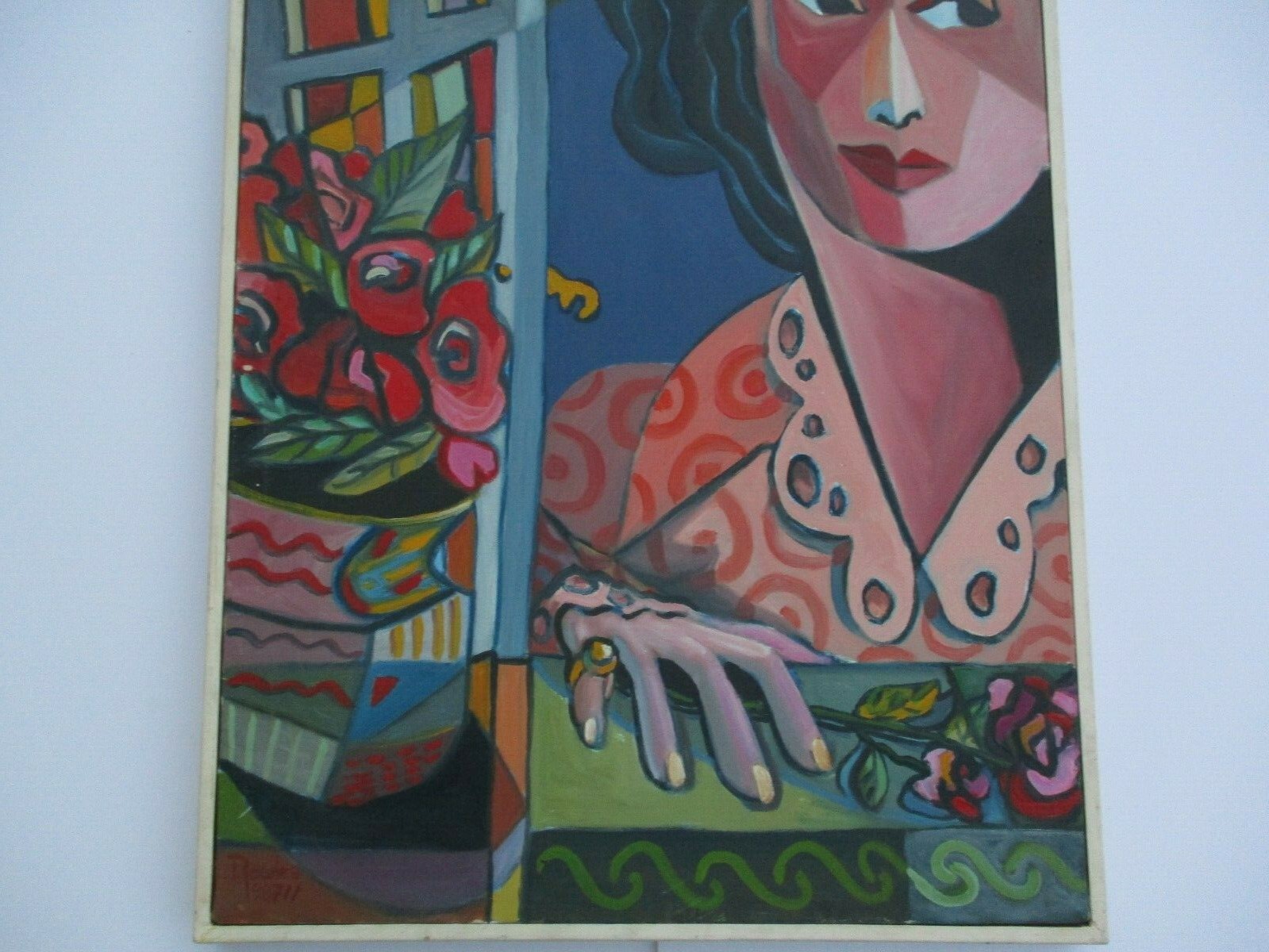 GERALD PAYNE ROWLES PAINTING VINTAGE ABSTRACT CUBIST CUBISM  MODERNISM  30 INCH