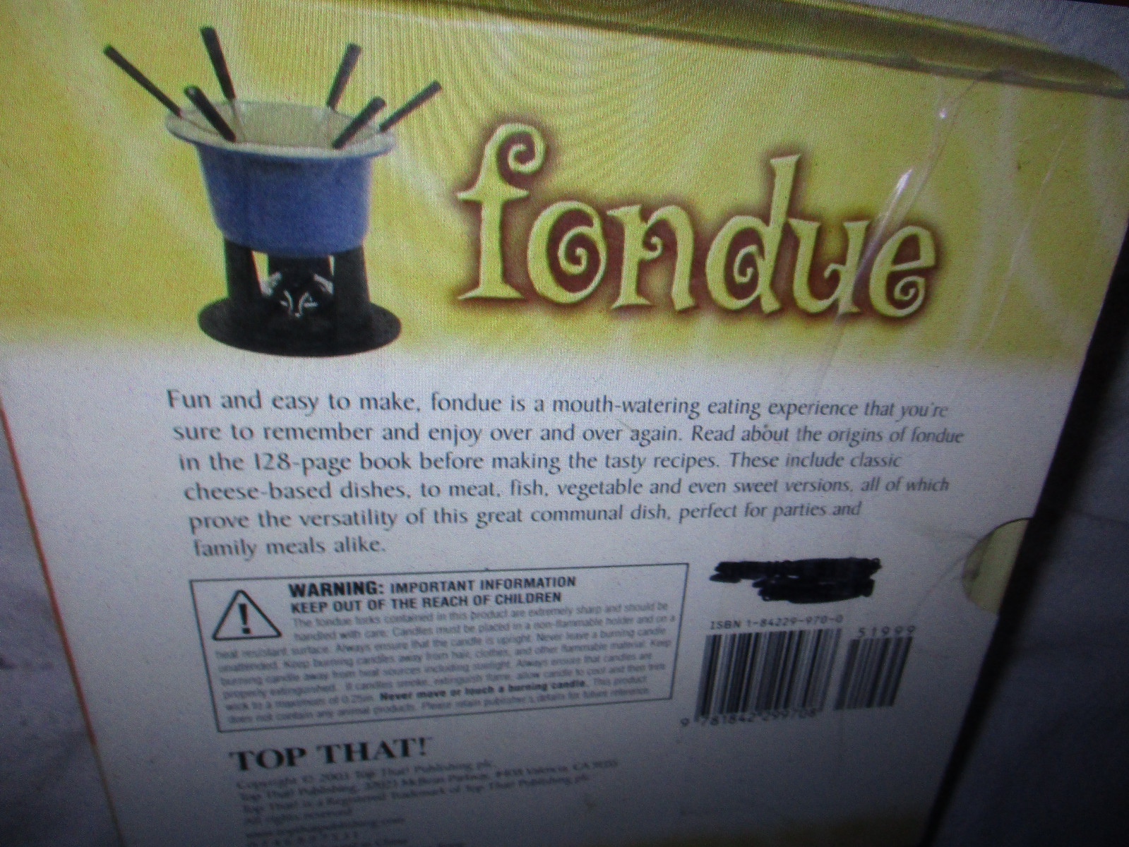 Vintage Fondue Pot Set of 3 Forks 1 Saucer Cup and 128 page Recipe Book