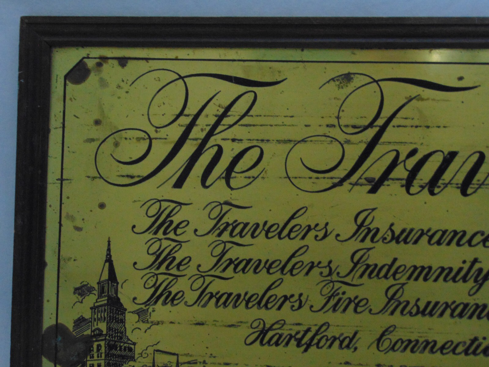 The Travelers Insurance Co. Hartford Conn VTG Original Brass Sign 26" X16" Frame