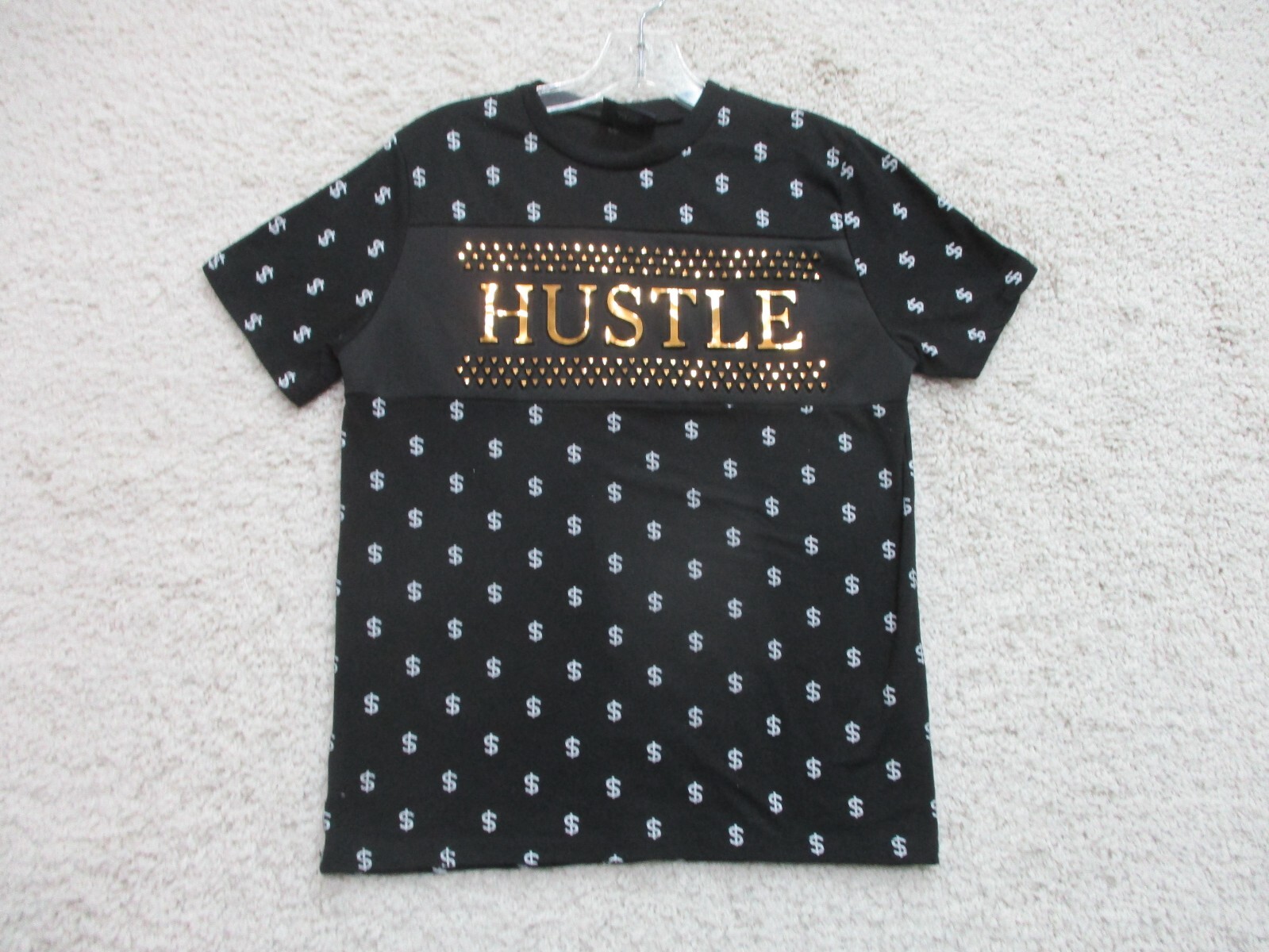 Phat Farm Shirt Large Youth 14-16 Black HUSTLE Embossed Logo